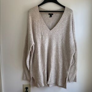 Halogen V-Neck Long Sleeve Oatmeal Oversized Rib Knit Sweater L